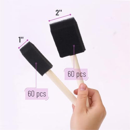 Bates Foam Paint Brushes, 120 Pack, 1" & 2", Sponge Brushes for Painting, Staining, and Mod Podge - Paint Sponges - color: Black, size: 1”, 2”, 120 Pack