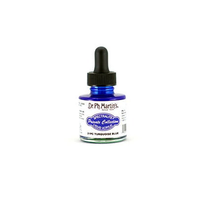 Dr. Ph. Martin's Spectralite Private Collection Liquid Acrylics (21PC) Arcylic Paint Bottle, 1.0 oz, Turquoise Blue, 1 Bottle