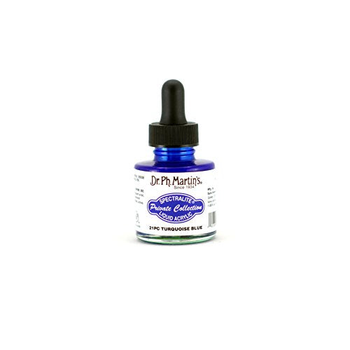 Dr. Ph. Martin's Spectralite Private Collection Liquid Acrylics (21PC) Arcylic Paint Bottle, 1.0 oz, Turquoise Blue, 1 Bottle