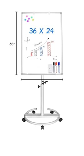 Mobile Whiteboard – 36 x 24 inches Portable Magnetic Dry Erase Board, 3' x 2' Stand Easel White Board Dry Erase Easel Standing Board with Flipchart Hooks - color: White, size: 24"W x 36"H