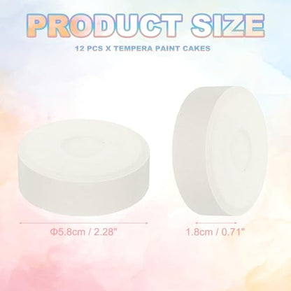 PATIKIL 12 Pcs Tempera Cakes, 2.3"x0.7" Washable Tempera Paint Cakes Blocks Bulk Large Art Supplies Watercolor for Artists Art Painting Drawing DIY Crafting, White - color: White