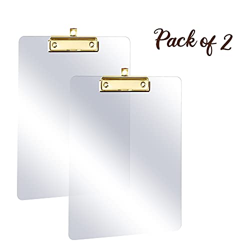 Performore Clear Acrylic Clipboard Set 2-Pack Thick Plastic Writing Boards with Gold Metal Clip 12x9 Heavy-Duty Transparent Clipboards for Office, School, Events & Presentations - style: 2 Pack GOLD