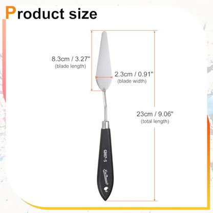 HARFINGTON Palette Knife Painting Tool 9.06" Stainless Steel Pointed Blade Spatula Painting Pallet Knife with Hole Design Beech Wood Handle for Oil Acrylic Canvas, Black/Silver - size: 9.06" x 3.27" x 0.91"