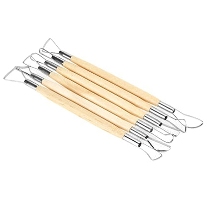 Clay Sculpting Tool Set 6 Pcs Double Ended Ribbon Tools Wooden Handle for Carving Pottery Trimming Ceramics Art Sculpture (6 Pcs)