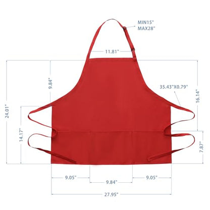 BOHARERS Kitchen Cooking Apron Unisex Adjustable chef apron with 3 pockets,1 Pack Red - color: A-01 Pack Red