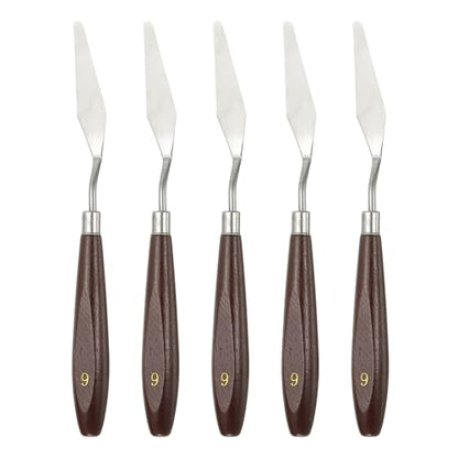 HARFINGTON 5pcs Palette Knife Painting Tool 2.64 x 0.63 Stainless Steel Art Spatula Pallet Knives Scrapers Tools with Beech Wood Handle for Acrylic Oil Canvas Mixing Spreading, Red/Silver - size: 2.64" x 0.63"