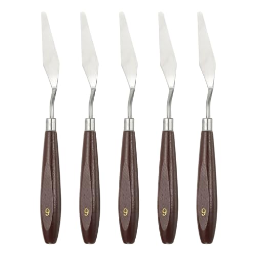 HARFINGTON 5pcs Palette Knife Painting Tool 2.64 x 0.63 Stainless Steel Art Spatula Pallet Knives Scrapers Tools with Beech Wood Handle for Acrylic Oil Canvas Mixing Spreading, Red/Silver - size: 2.64" x 0.63"