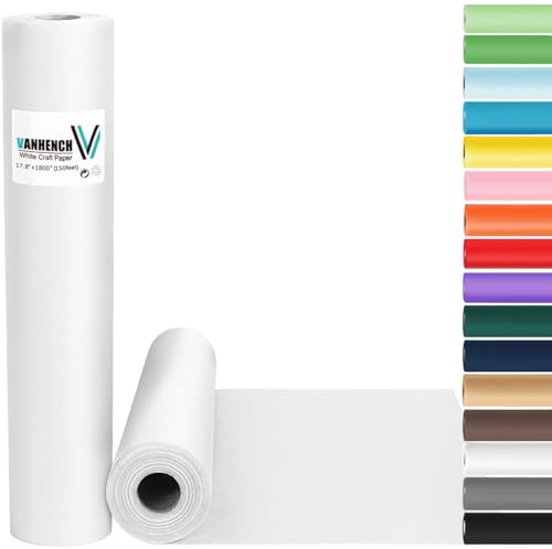 Vanhench White Kraft Wrapping Paper 17.5"×1800", Easel Painting Drawing Paper Roll Kids Art Supplies, Chart Poster Bulletin Board Paper Roll, Floor Covering Arts Crafts Table Wrap - color: White, size: 17.5" X 150'