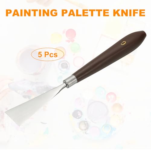 HARFINGTON 5pcs Palette Knife Painting Tool 2.44" x 0.91" Stainless Steel Art Spatula Pallet Knives Scrapers Tools with Plastic Handle for Acrylic Oil Canvas Mixing Spreading, Red/Silver