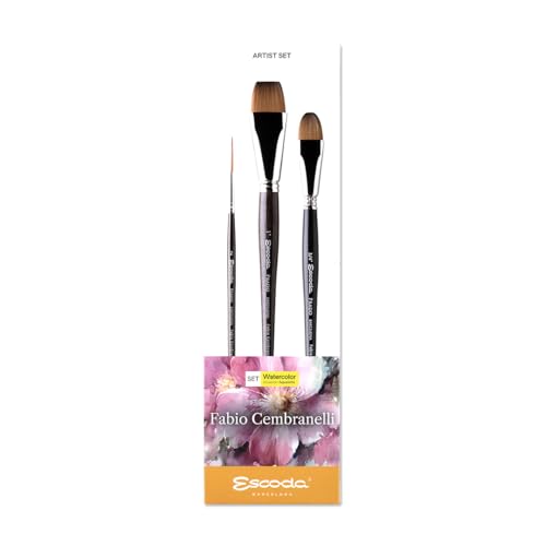 Escoda | Watercolour | Artist Set Fabio Cembranelli 2 | Size 1,2,3/4 | 3 Brushes | Synthetic tame | Flat + Rigger - size: Multiple brush types