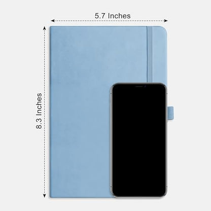 AHGXG Dotted Journal Notebook, 160 Numbered Pages, A5 Medium Size (5.7'' x 8.3''), 120 GSM Thick Paper, Leather Hardcover, for Journaling, Planning, Tracking (Light Blue) - color: Light Blue, style: Dotted