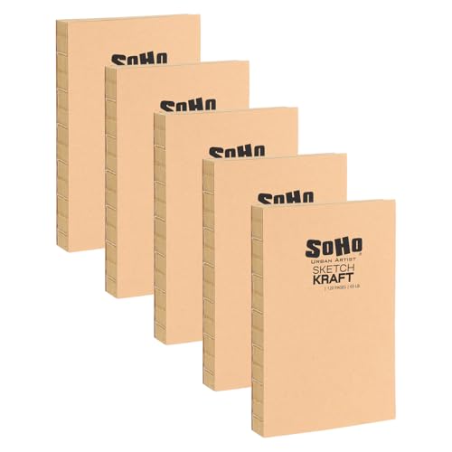 SoHo Urban Artist Open Bound Sketch Pads 5 Pack - Kraft - 11x14 - Open Coptic Bound Sketch Pads for Drawing, Calligraphy, Any Dry Media, & More - 600 Sheets Total - color: Kraft, size: 11x14" - 5 Pack