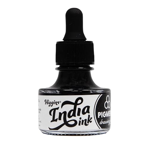 Higgins Black India Pigmented Drawing Ink - for Artists and Students - 1 oz. Glass Bottle (HIG44201) - color: Black India