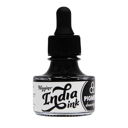 Higgins Black India Pigmented Drawing Ink - for Artists and Students - 1 oz. Glass Bottle (HIG44201) - color: Black India