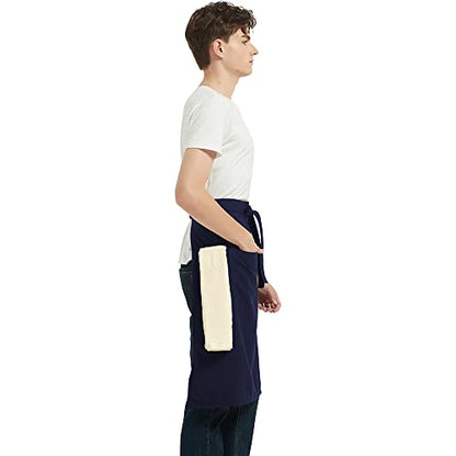 PINDUNCHEF Unisex Two Pocket Bbq Bistro Waiter CookingApron Waterproof Stain Resistant Waist apron - color: Dark Blue