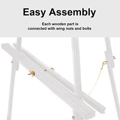 Falling in Art 65" A-Frame Tripod Easel Stand, Wooden Display Easel with Adjustable Canvas Holder, Floor Easel for Wedding Signs, Posters, Paintings, Artwork(White) 1 Pack - color: White-1 Pack