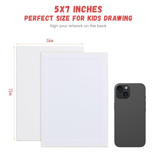 Simetufy 12 Pack 5x7 Inch Small Flat Canvas Boards for Painting, Gesso Primed Acid-Free 100% Cotton Blank Canvas Panels for Kids, Non Toxic - size: 5"x7"