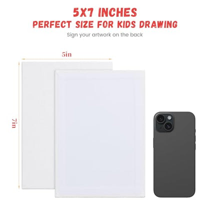 Simetufy 12 Pack 5x7 Inch Small Flat Canvas Boards for Painting, Gesso Primed Acid-Free 100% Cotton Blank Canvas Panels for Kids, Non Toxic - size: 5"x7"