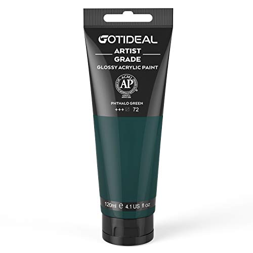 GOTIDEAL Acrylic Paint Phthalo Green Tubes(120ml, 4.1 oz) Non Toxic Non Fading,Rich Pigments for Painters, Adults & Kids, Ideal for Canvas Wood Clay Fabric Ceramic Craft Supplies (Phthalo Green) - color: Phthalo Green, style: Regular