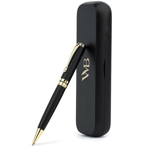 Wordsworth and Black Ballpoint Pen Set - Stunning Luxury Pen Bamboo Blackwood Gold Finish, Refillable, Best Ball Pen for Men & Women, Black Ink Refill, Elegant, Point Pen - color: Black Wood