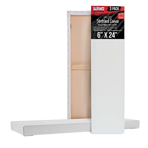 U.S. Art Supply Long Stretched Canvas for Painting 6x24 inch Gallery Depth 1-1/2" Thick, 3-Pack - 12oz Acrylic Gesso Triple Primed, Professional Artist Quality, 100% Cotton - Pouring, Oil Paint - size: 6" x 24"