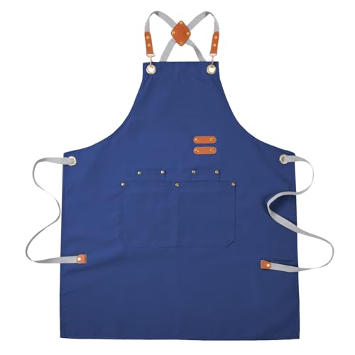 Aoomzoon Durable Kitchen Apron,Multifunctional Chef Aprons for Women & Men with Pockets for Cooking Baking & Daily Use - color: Blue