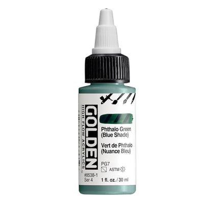 GOLDEN High Flow Acrylics, Phthalo Green (Blue Shade), 1 fl. oz. Bottle, Professional Acrylic Paint, Semi-Transparent