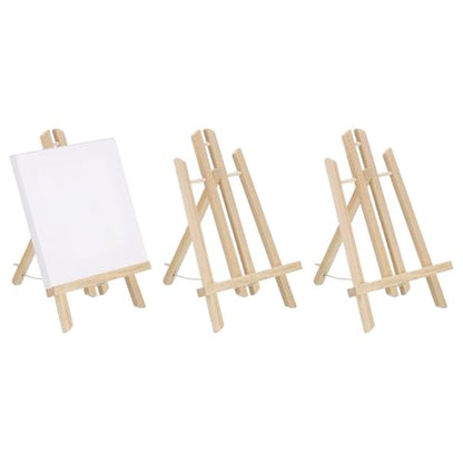 MECCANIXITY Mini Wood Display Easels, 11.8"x5.9"A-Frame Painting Tabletop Easels Holder Stand for Artists Beginners Displaying Small Canvases Art Photos Business Cards(Pack of 3, Wood Color) - size: 11.8"x5.9"