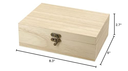6 Pack Unfinished Wood Box with Lid Crafts Wooden Box for DIY Arts Project (8.3x6x2.7 Inches) - size: 8.3x6x2.7 Inch