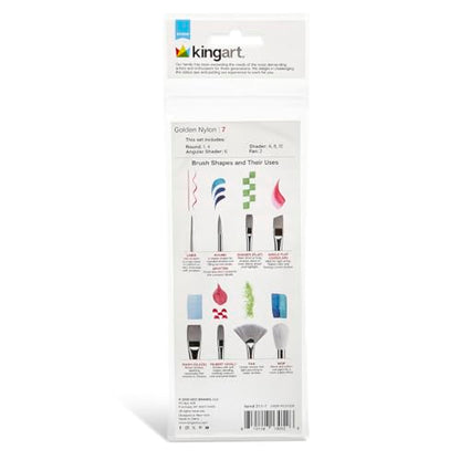 KINGART 7-Piece Studio Golden Nylon Artist Brush Collection with Zippered Carrying Case – Versatile Synthetic Paint Brushes for Acrylic, Watercolor, Oil, Tempera, Gouache, and Face Painting DIY