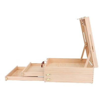 Pochade Box Wooden Easel Box Adjustable Tilt for 24 Inch Canvas Sketching Portable Tabletop Easel with Storage for Painting