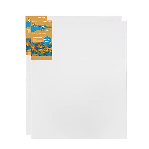™ 2-PC Cotton Stretched 18” x 24” Double Primed Gesso Wooden Frame to Smooth Surface & Reduce Absorbency, for Acrylic, Oil Paints, Acid-Free, Medium Weight Blank, White. 18 x 24 Canvas. - size: 18" x 24"