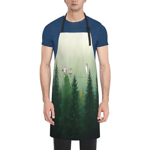 Fog Forest For Waterproof Adjustable Adult Apron With Pockets For Men And Women Cooking, Painting