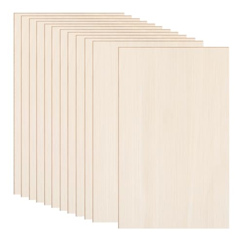 12 Pack Basswood Sheets 12 x 8 x 1/13 Inch Thin Plywood Balsa Wood Boards for Crafts, Laser Cutting, Wood Burning and Drawing - size: 12 x 8 inch