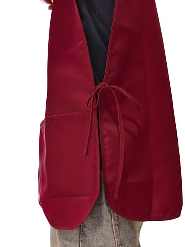 Large Smock Cobbler Apron for Men & Women, Adjustable Side Ties & 2 Pockets - color: Wine Red