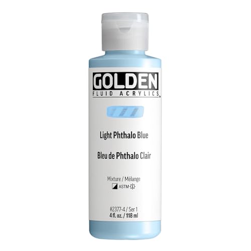 GOLDEN Fluid Acrylics, Light Phthalo Blue, 4 fl. oz. Bottle, Professional Acrylic Paint, Semi-Opaque