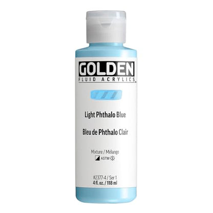 GOLDEN Fluid Acrylics, Light Phthalo Blue, 4 fl. oz. Bottle, Professional Acrylic Paint, Semi-Opaque