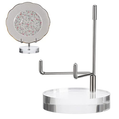 Hipiwe Clear Acrylic Display Stand Holder with Adjustable Metal Arms Display Easel Stands for Gemstones Fossils Minerals Agate Slabs Plates Crystals Saucers Collectibles, 2.8*2.8*4.1 inch