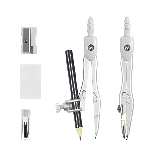 Unjoo Math Geometry Sets 10 Piece Student Supplies with Shatterproof Storage Box,Includes Rulers,Protractor,Compass,Eraser,Pencil Sharpener,Lead Refills,Pencil,for Drafting and Drawings（Grey） - color: Grey