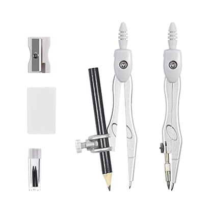 Unjoo Math Geometry Sets 10 Piece Student Supplies with Shatterproof Storage Box,Includes Rulers,Protractor,Compass,Eraser,Pencil Sharpener,Lead Refills,Pencil,for Drafting and Drawings（Grey） - color: Grey