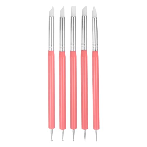 HARFINGTON 5 Pcs Silicone Clay Sculpting Tool Double-Ended Rubber Tip Metal Ball Silicon Shaper Pens Modeling Stylus Dotting Tool for DIY Handicraft Sculpture Pottery Painting, Pink - color: Pink