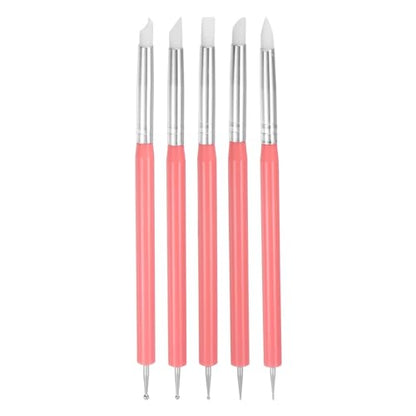 HARFINGTON 5 Pcs Silicone Clay Sculpting Tool Double-Ended Rubber Tip Metal Ball Silicon Shaper Pens Modeling Stylus Dotting Tool for DIY Handicraft Sculpture Pottery Painting, Pink - color: Pink
