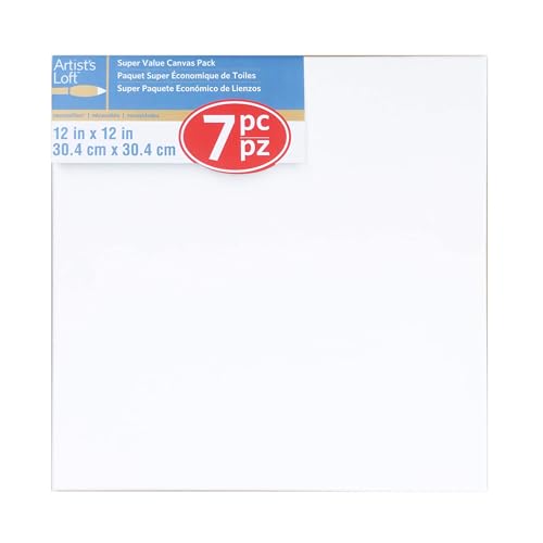 Artist's Loft 7 Count 12” x 12” Super Value Canvas Necessities - Acid Free Cotton Canvas for Paint, Acrylic, & Oils - 1 Pack - size: 12 x 12 inches