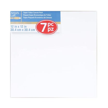 Artist's Loft 7 Count 12” x 12” Super Value Canvas Necessities - Acid Free Cotton Canvas for Paint, Acrylic, & Oils - 1 Pack - size: 12 x 12 inches