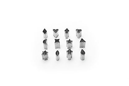 Fox Run Mini Shapes Fondant Cutter Set, Small Star, Diamond, Heart, Clover, Spade, Moon, Oval, 12-Piece, Stainless Steel - color: Stainless Steel