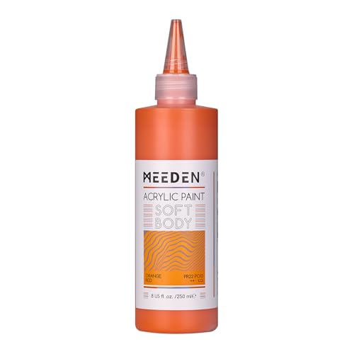 MEEDEN Orange Red Acrylic Paint: Matte Finish 250ml/8.45oz Soft Body Bulk Acrylic Colors in Ergonomic Bottle - Fluid Flow Art Paints for Artists Canvas Painting - color: Orange Red