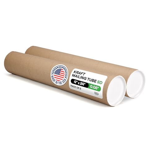 Cardboard Mailing Tubes, 4" x 24" with Plastic Caps, Pack of 2 - USA-Made USPS Approved Poster Tube for Documents & Blueprints - Reinforced Mailing Cylinders for Shipping & Storage by IDL Packaging - color: Brown, 4" x 24"