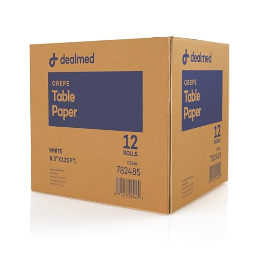 Dealmed Headrest Paper Roll, Smaller 8.5" x 125' Disposable Covers for Dentists, Diaper Changing, Waxing, Chiropractor, Tracing, Drawing, Coloring (Crepe, White, 12 Rolls/Case) - color: Crepe White, size: 8.5" x 125'