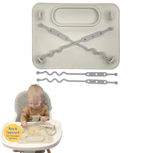 BUSY BABY Silicone Mat - NEW and Improved Suction Cups, 4 Straps to Secure Baby Essentials, Self Feeding, Baby Led Weaning, Travel Sleeve Included (Tan) - color: Tan