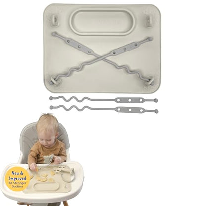 BUSY BABY Silicone Mat - NEW and Improved Suction Cups, 4 Straps to Secure Baby Essentials, Self Feeding, Baby Led Weaning, Travel Sleeve Included (Tan) - color: Tan